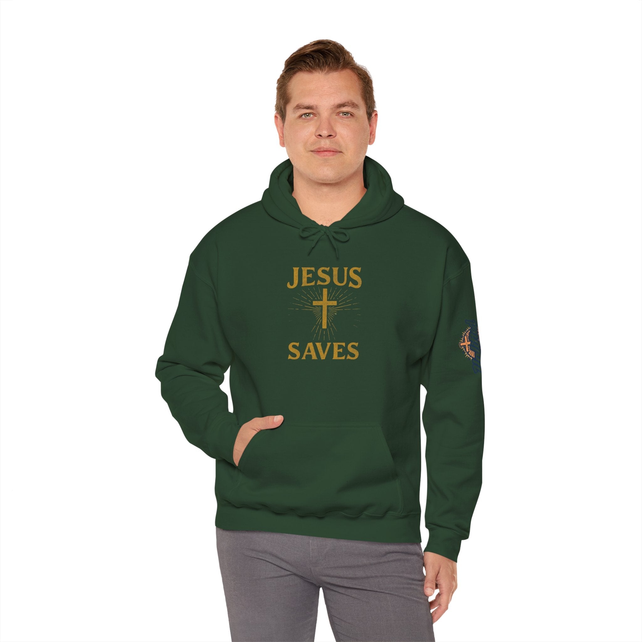 Jesus Saves Hoodie – Radiant Cross & Rays of Light Christian Sweatshirt for Eternal Hope & Faith Printify