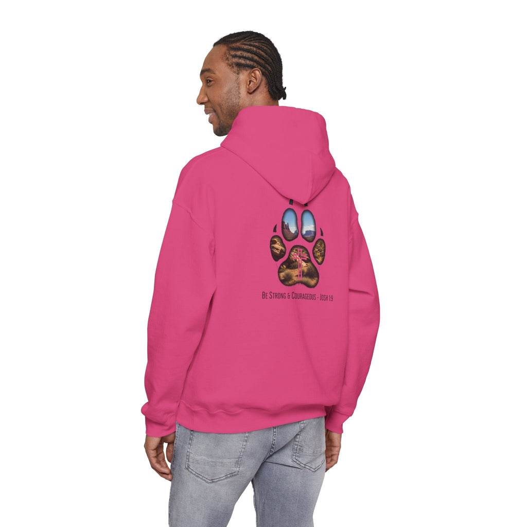 Strong and Courageous Hoodie – Joshua 1:9 Canine Pawprint Desert Christian Hoodie for Dog Lovers Printify