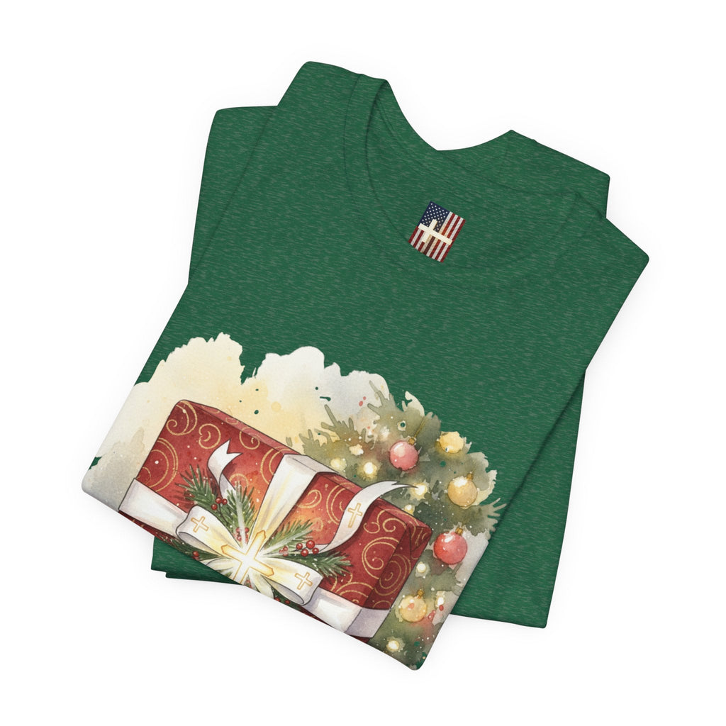 The Greatest Gift T-shirt – Cross Bow Present Christian T-shirt for Christmas Salvation & Eternal Faith Printify