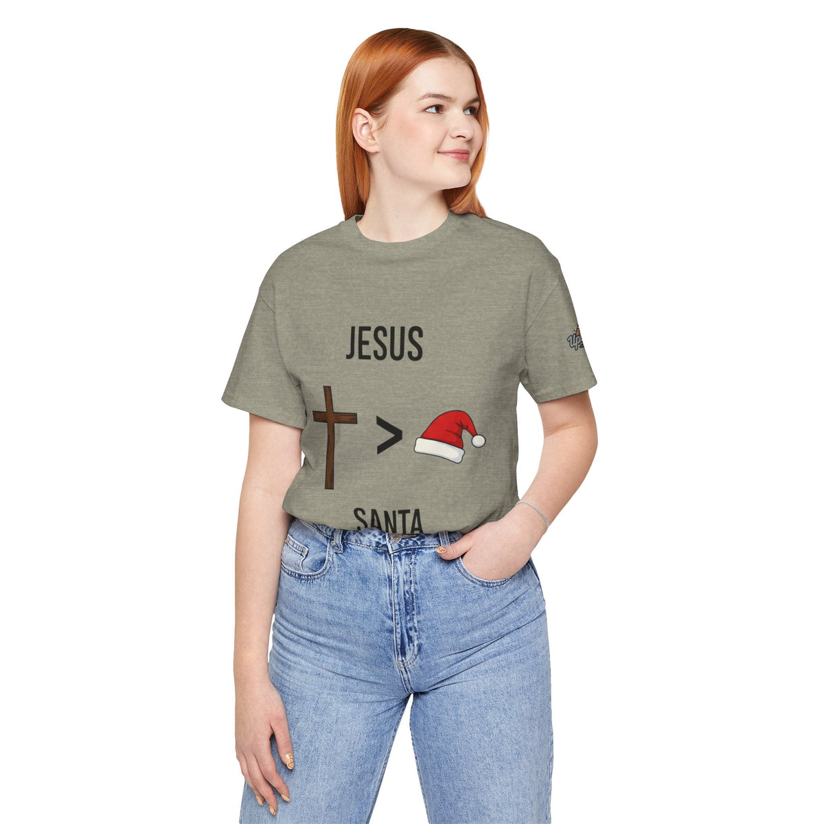 🎄 Jesus > Santa – Minimalist Christian Christmas T-Shirt | Bold Faith Over Holiday Tee | Cross vs Santa Hat Design | Uplifted Gear Printify