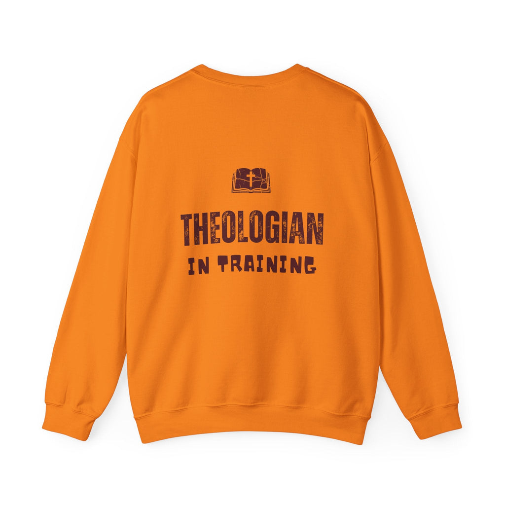 Theologian in Training Sweatshirt – Open Bible & Cross Christian Sweatshirt for Faithful Growth Printify