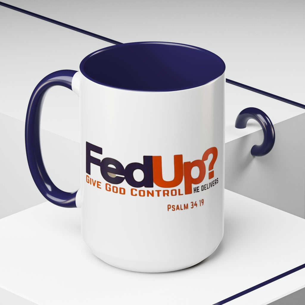 Funny Christian Coffee Mug — “Give God Control, HE Delivers” Accent Mug (11/15oz) Printify