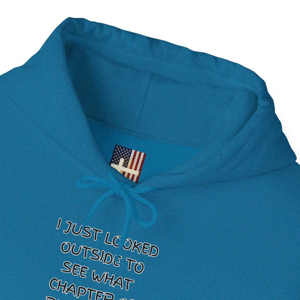 What Chapter of Revelation Hoodie – I Looked Outside My Window Christian Sweatshirt for End Times Humor & Faith Printify