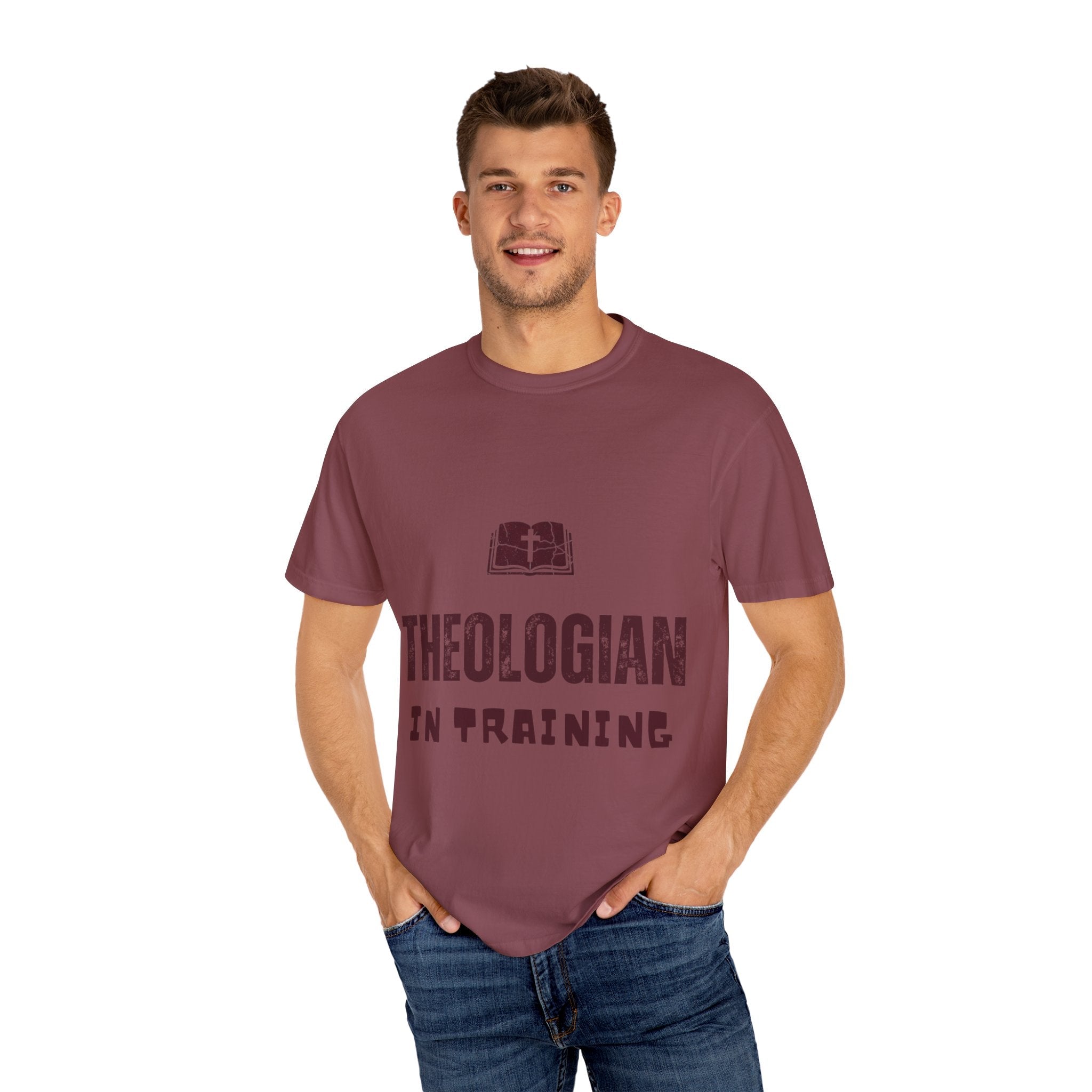Theologian in Training T-Shirt – Open Bible & Cross Christian Tee for Faithful Learners Printify