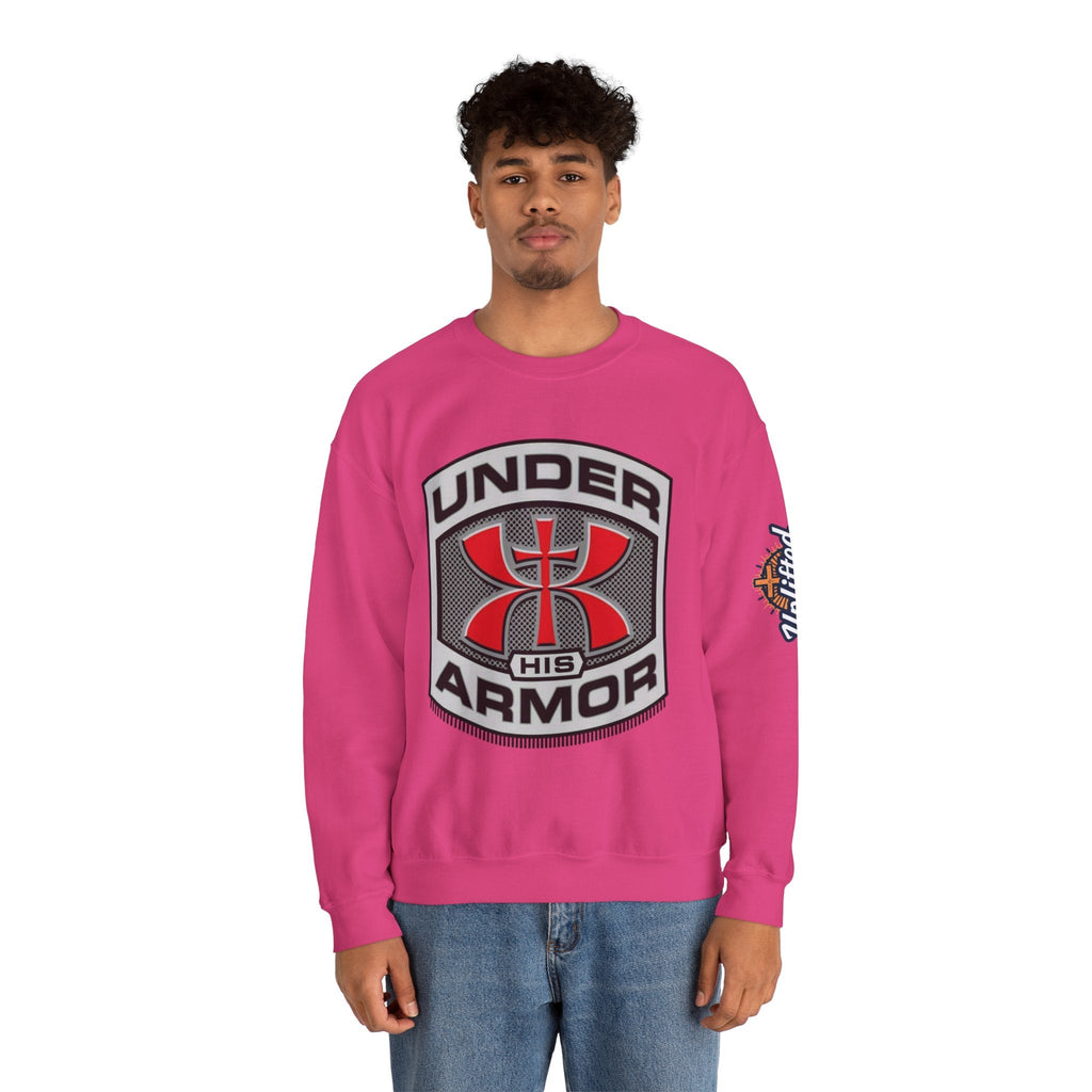 Under His Armor Crewneck Sweatshirt — Christian Faith Graphic Pullover Printify