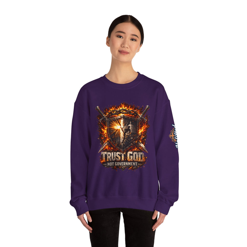 Trust God Not Government Shield Sweatshirt — Patriotic Christian Faith Sweatshirt Printify