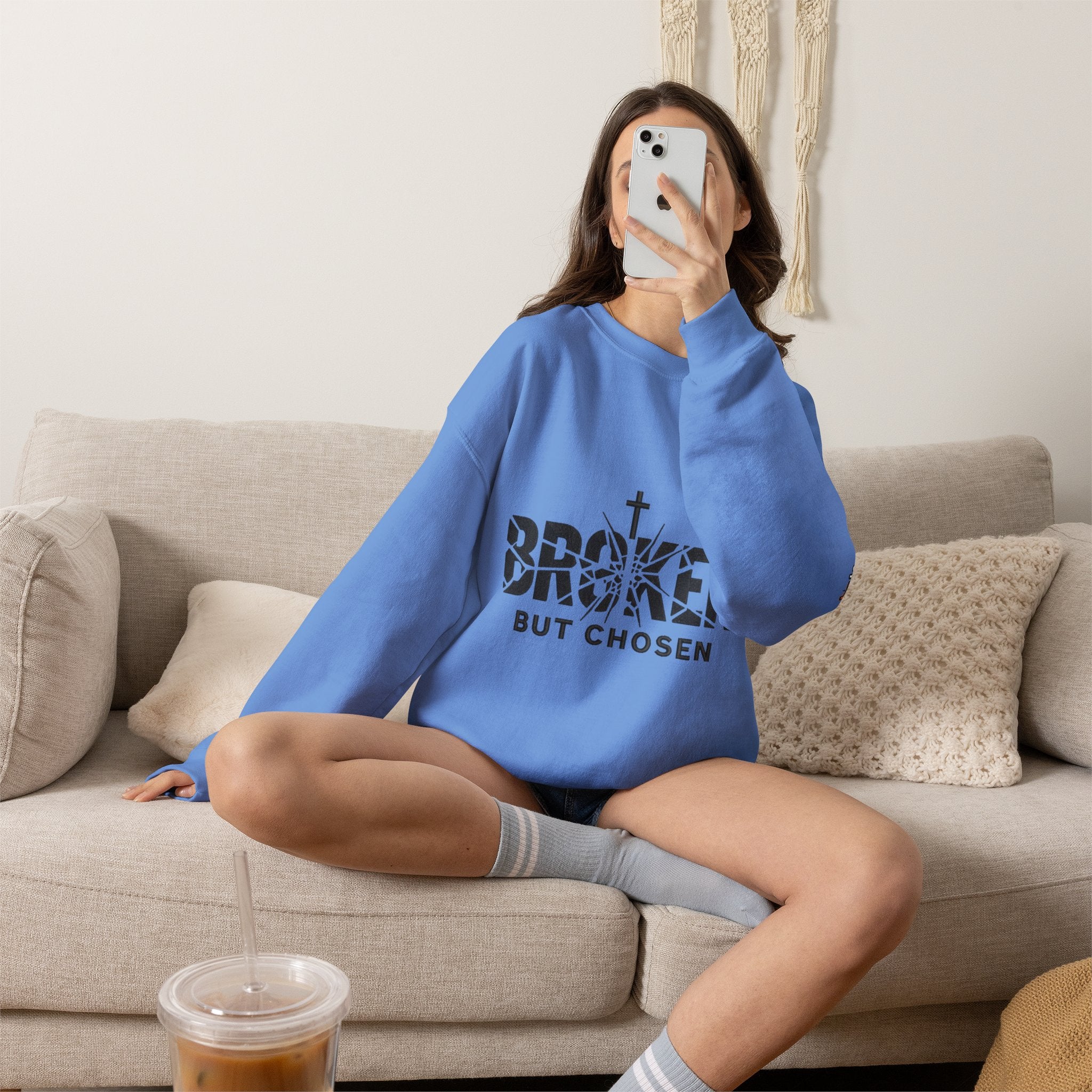 Broken But Chosen Crewneck Sweatshirt Printify