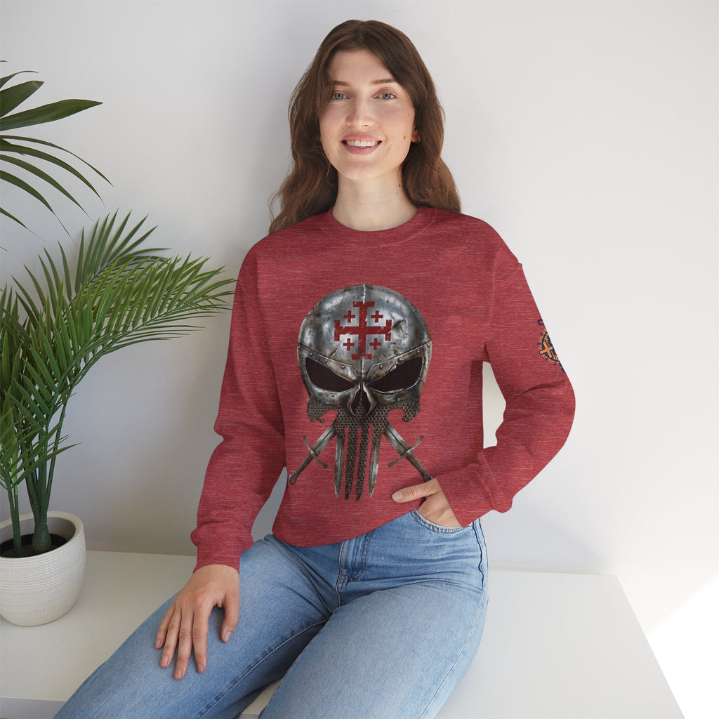 Crusader Knight Christian Skull Sweatshirt - Warrior Armor of God Sweatshirt Printify