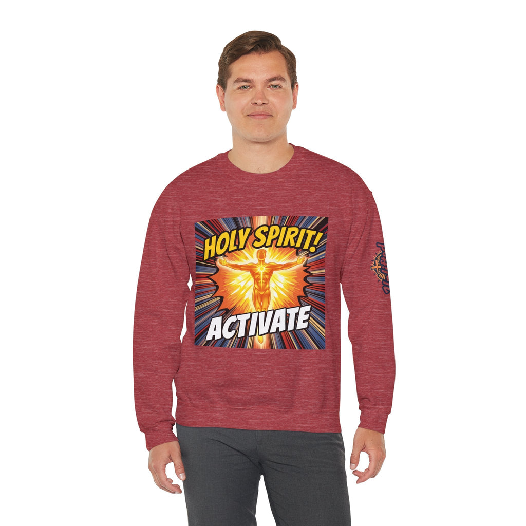 Holy Spirit Activate Sweatshirt – Superhero Christian Sweatshirt with Vibrant Power-Up Design for Faith-Fueled Boldness Printify