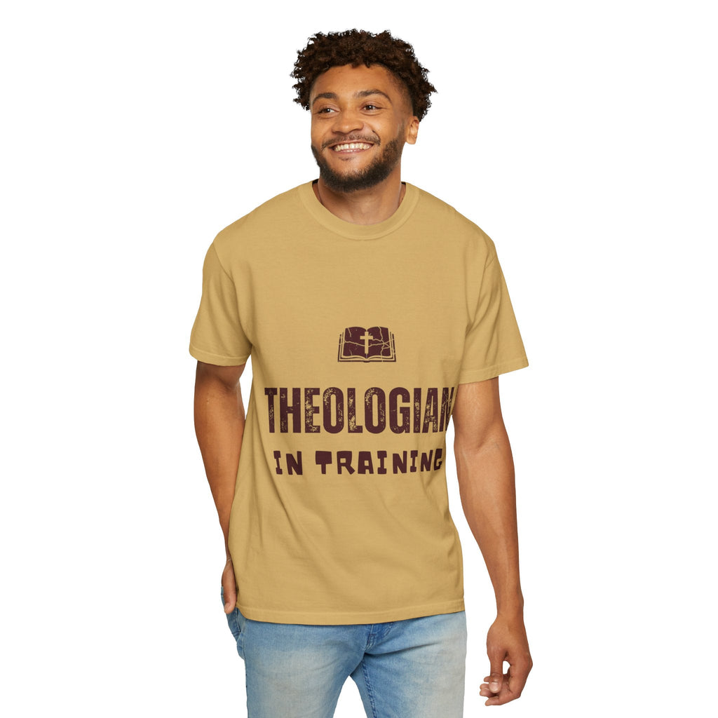 Theologian in Training T-Shirt – Open Bible & Cross Christian Tee for Faithful Learners Printify