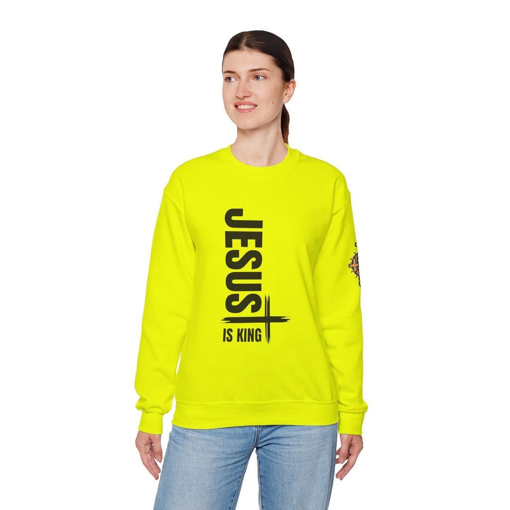 Jesus Is King Sweatshirt | Modern Typographic Cross Christian Sweatshirt Printify