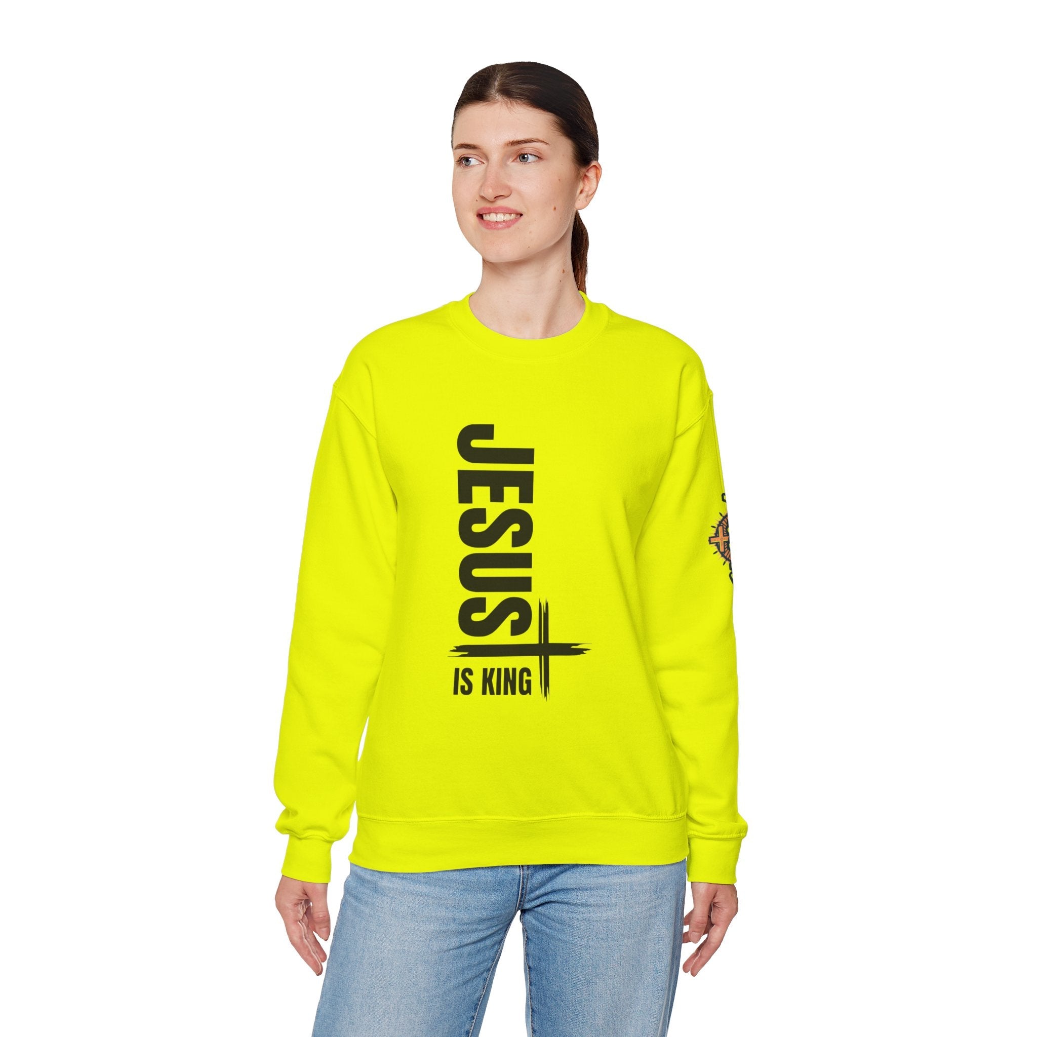 Jesus Is King Sweatshirt | Modern Typographic Cross Christian Sweatshirt Printify