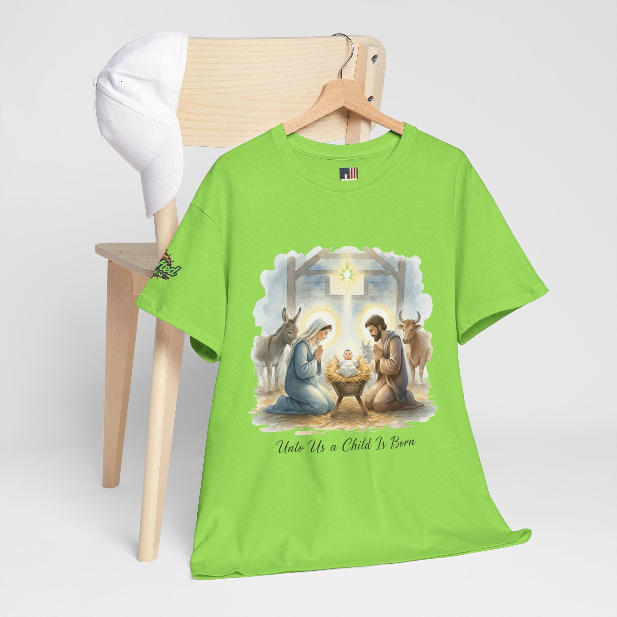 Unto Us a Child is Born T-shirt – Isaiah 9:6 Nativity Manger Scene Christian Christmas T-shirt for Holy Night Faith Printify