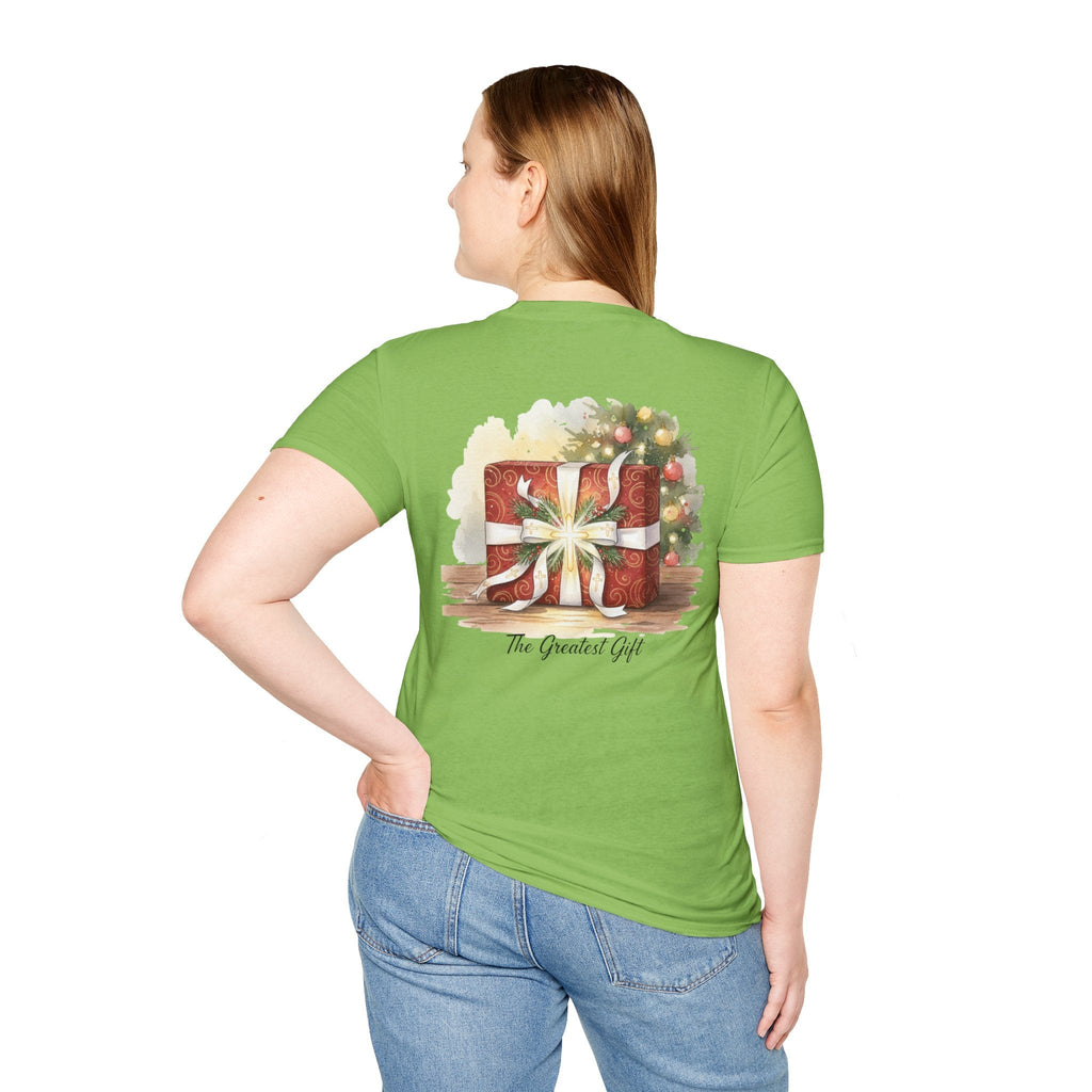 The Greatest Gift T-shirt – Cross Bow Present Christian T-shirt for Christmas Salvation & Eternal Faith Printify