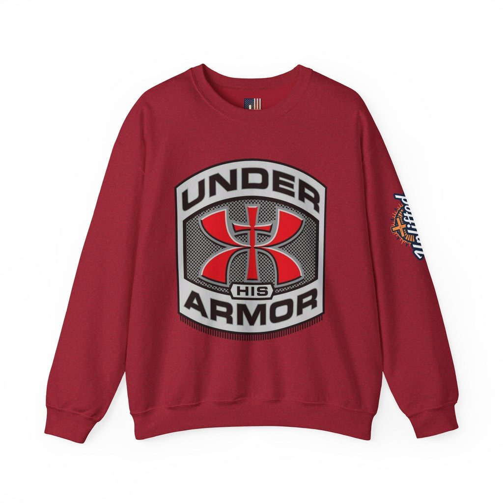 Under His Armor Crewneck Sweatshirt — Christian Faith Graphic Pullover Printify