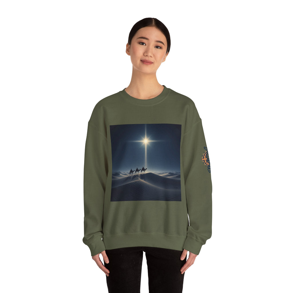3 Wise Men Sweatshirt – Magi Camels Nativity Journey Christian Christmas Sweatshirt for Epiphany Faith & Holy Night Printify