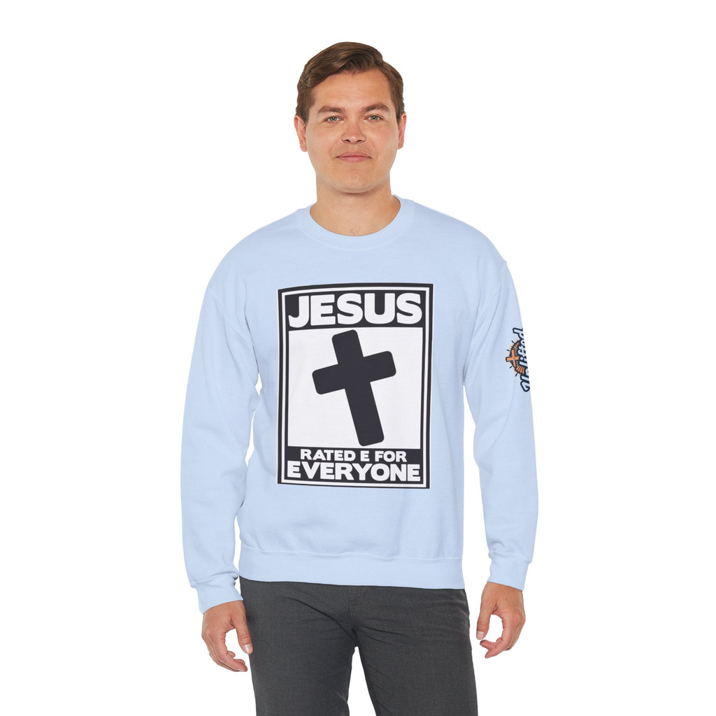 Jesus, Rated E for Everyone Sweatshirt - Gamer Faith Sweatshirt - Christian Video Game Parody Printify