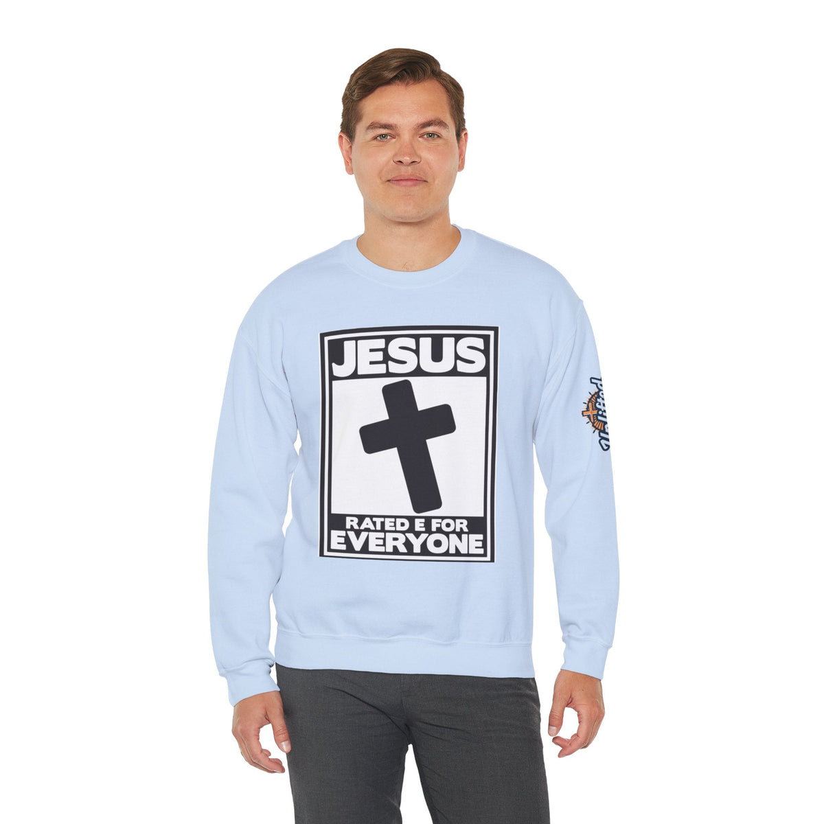 Jesus, Rated E for Everyone Sweatshirt - Gamer Faith Sweatshirt - Christian Video Game Parody Printify