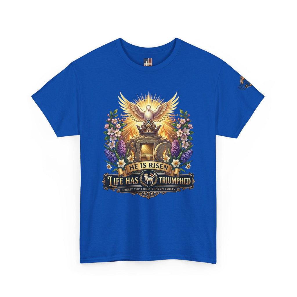 He Is Risen "Life Has Triumphed" T-Shirt — Easter Resurrection Christian Tee Printify