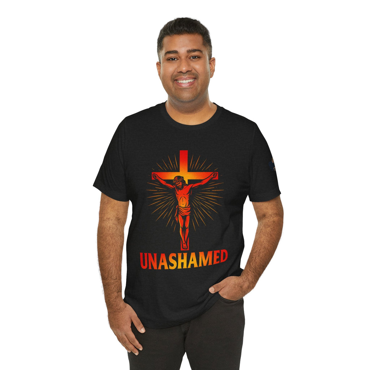 Unashamed T-shirt – Romans 1:16 Crucifixion Christian t-shirt for Bold Unwavering Faith Printify