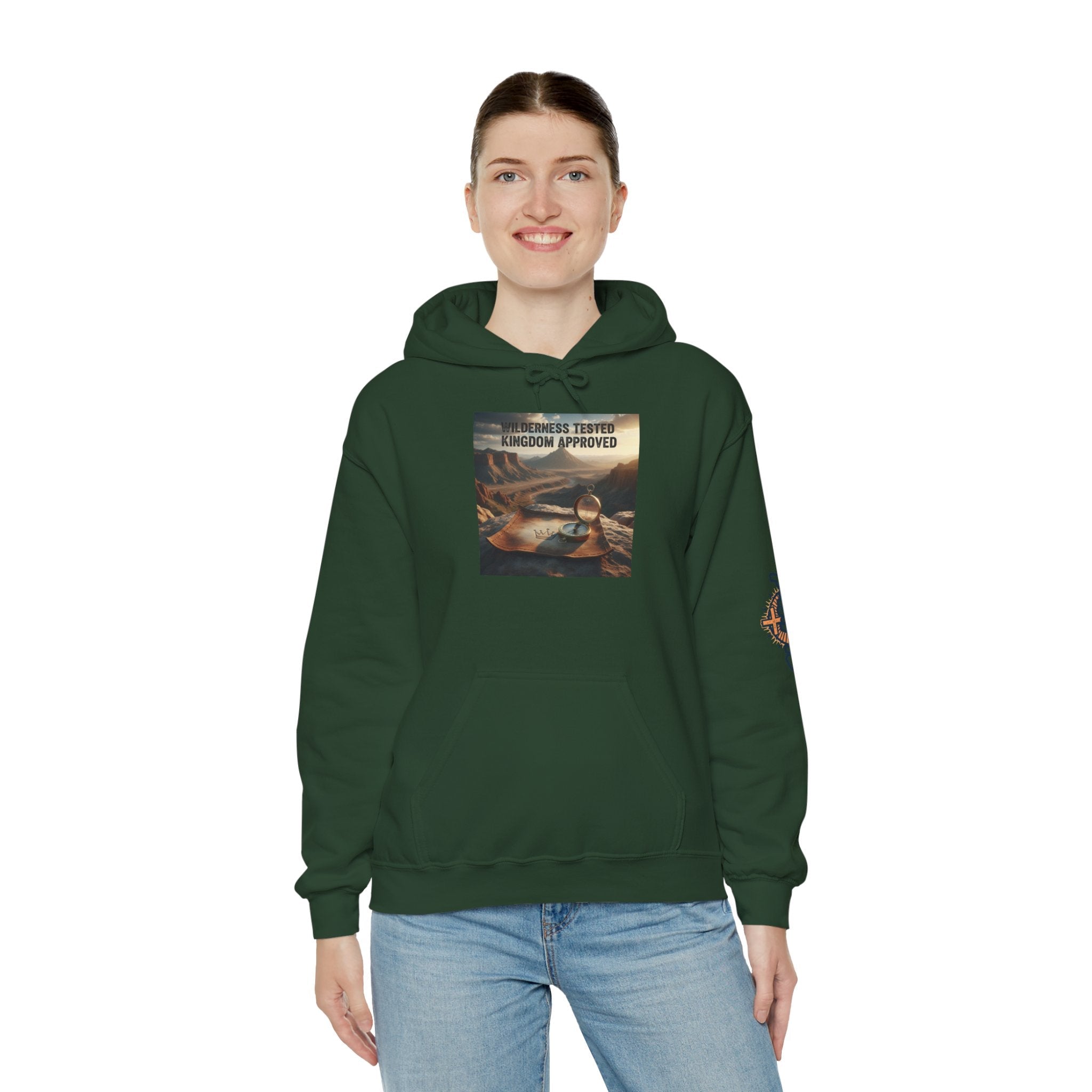 Wilderness Tested Kingdom Approved Hoodie – Mountain Desert Compass Crown Christian Sweatshirt for Biblical Adventure Faith Printify