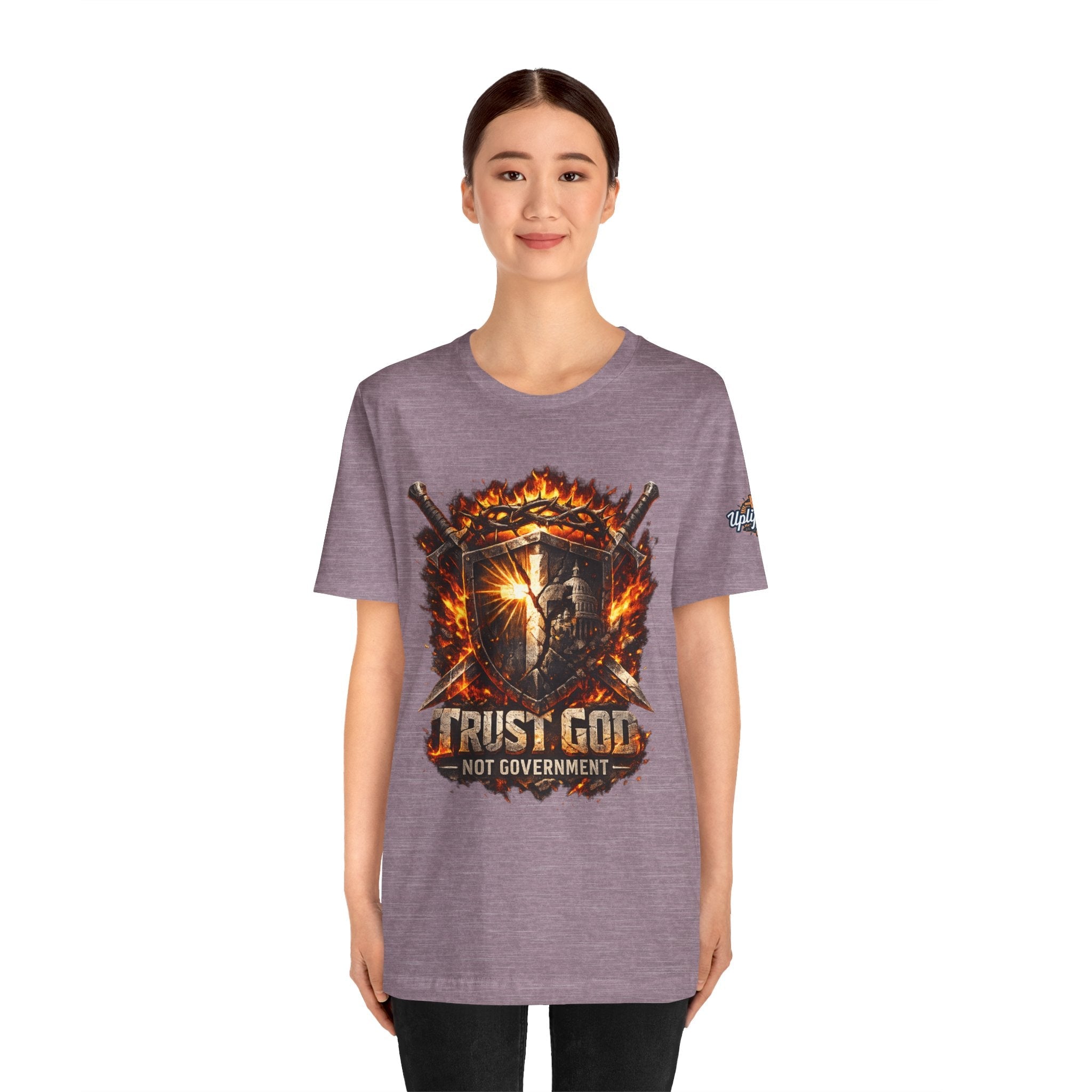 Trust God Not Government Shield Tee — Patriotic Christian Faith T-Shirt Printify