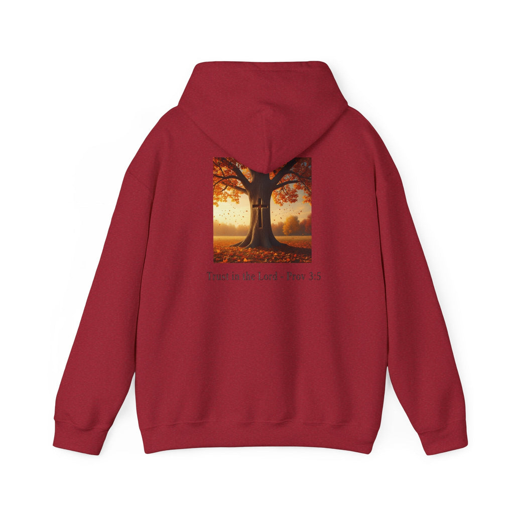 Trust in the Lord Hoodie – Autumn Tree Proverbs 3:5 Christian Hoodie for Cozy Faith Printify