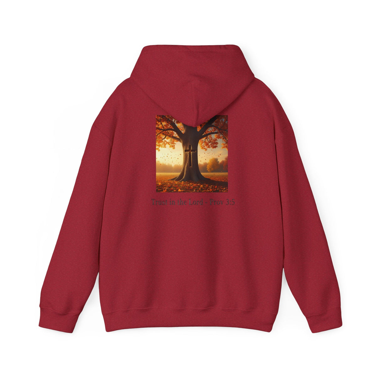 Trust in the Lord Hoodie – Autumn Tree Proverbs 3:5 Christian Hoodie for Cozy Faith Printify