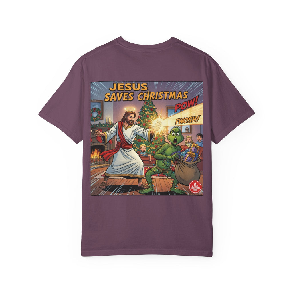 Jesus Saves Christmas T-shirt – Grinch vs Savior Light Battle Christian T-shirt for Hilarious Holiday Faith & True Joy Printify