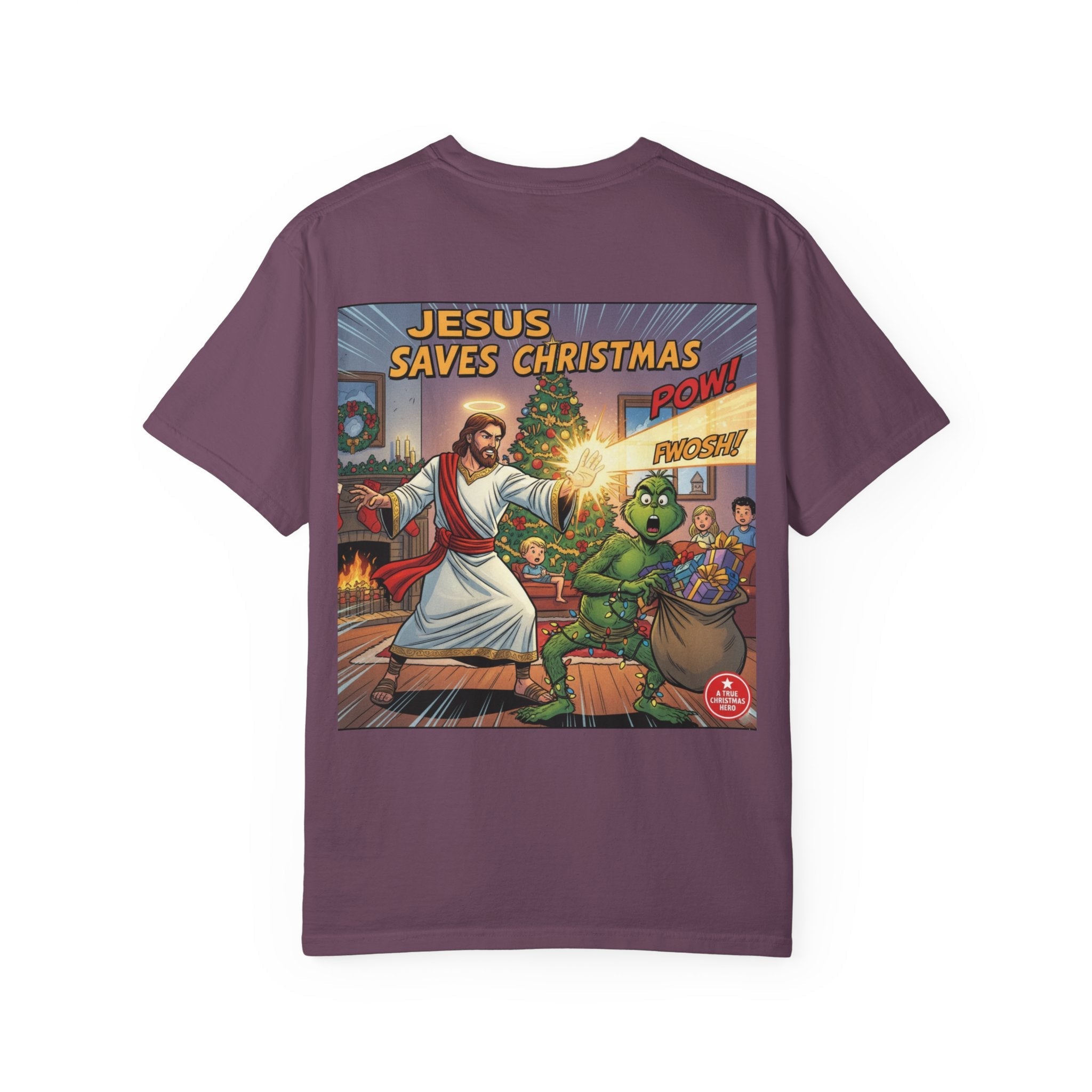 Jesus Saves Christmas T-shirt – Grinch vs Savior Light Battle Christian T-shirt for Hilarious Holiday Faith & True Joy Printify
