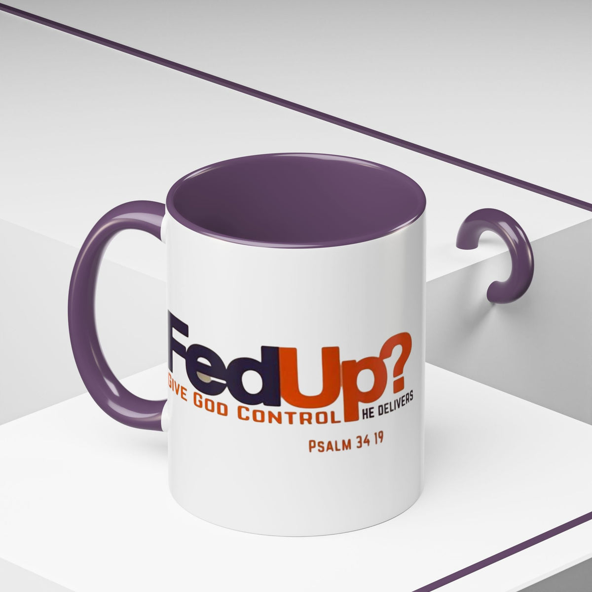 Funny Christian Coffee Mug — “Give God Control, HE Delivers” Accent Mug (11/15oz) Printify