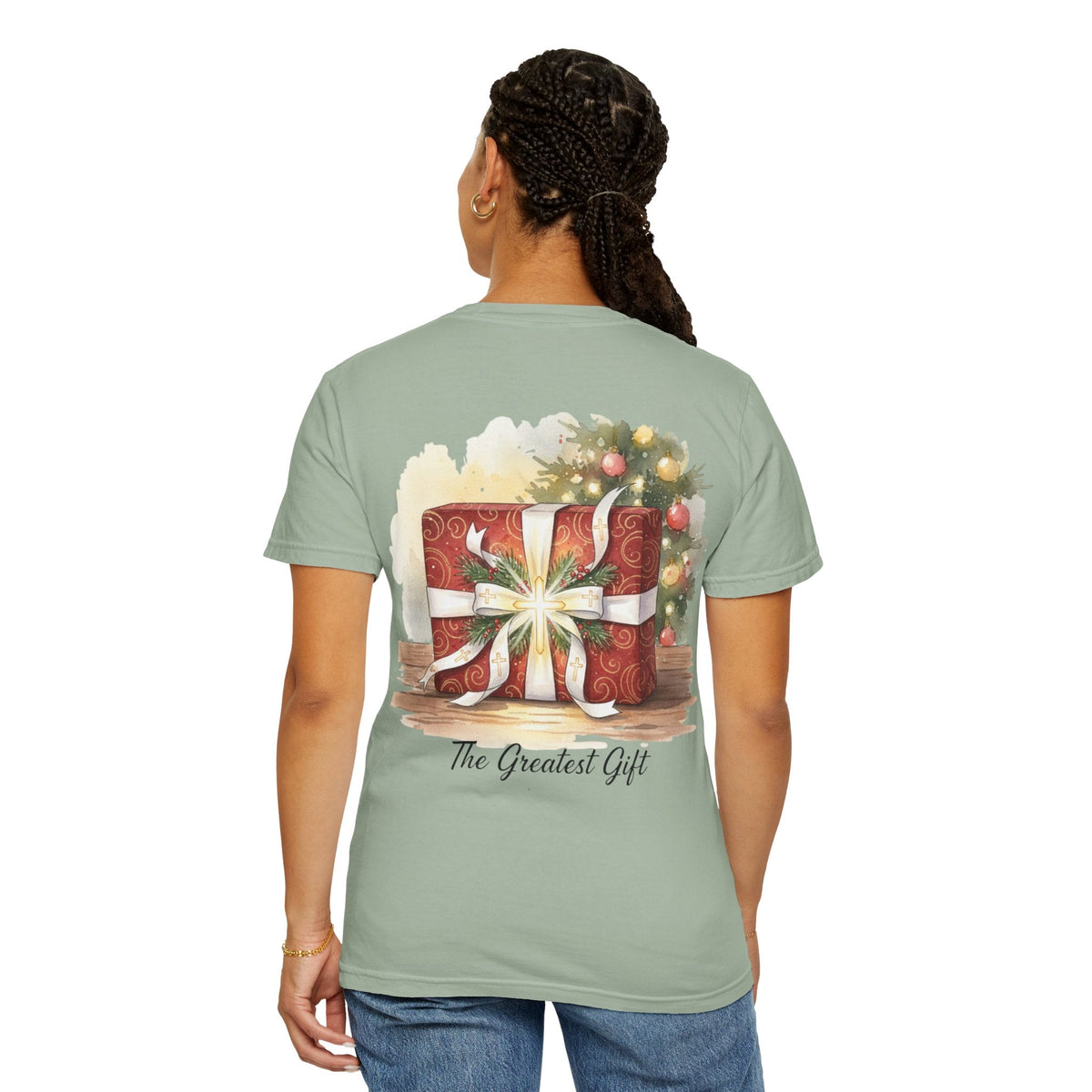 The Greatest Gift T-shirt – Cross Bow Present Christian T-shirt for Christmas Salvation & Eternal Faith Printify