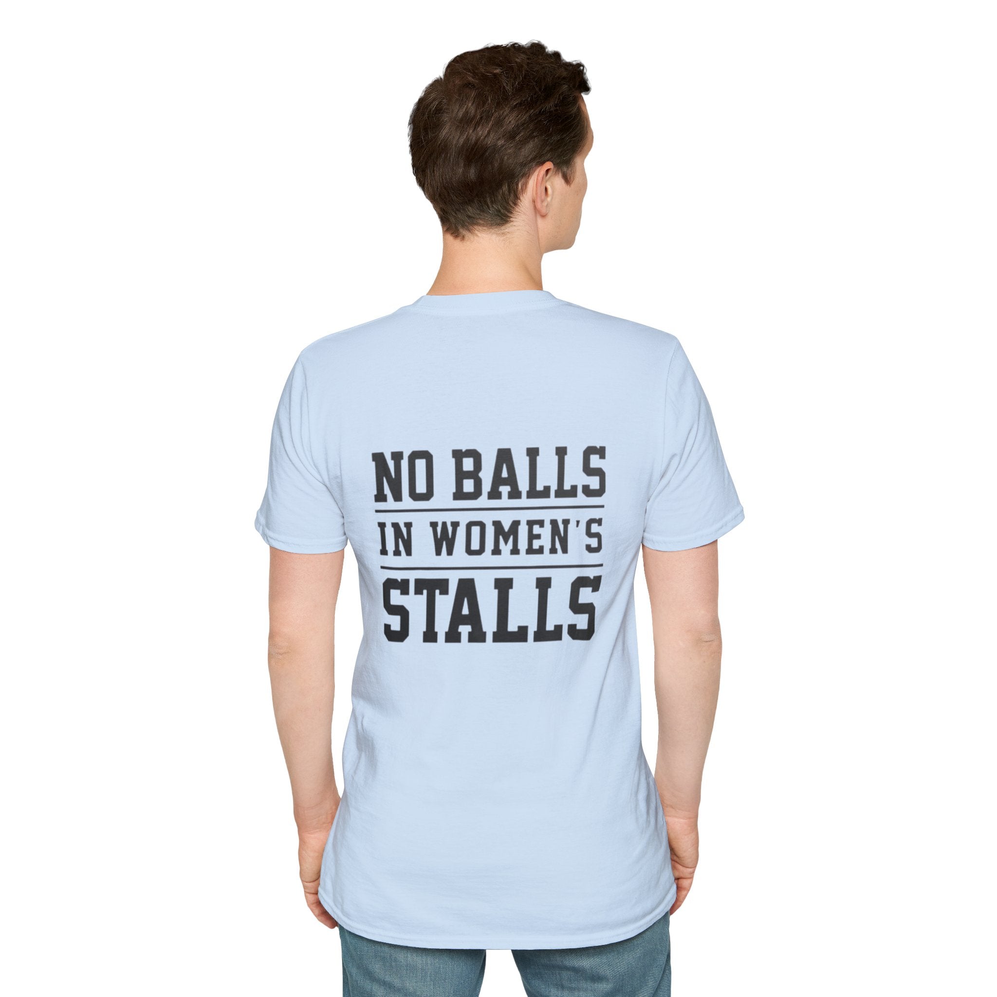 The Lord Says No Balls in Women's Stalls Statement T-Shirt Printify