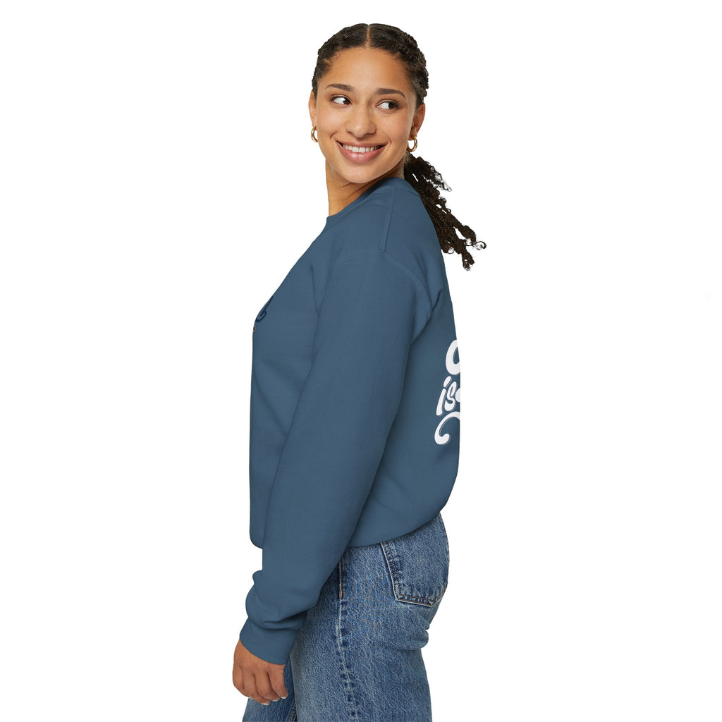 Jesus is King Sweatshirt – Bold Crown & Cross Christian Hoodie for Eternal Faith & Comfort Printify