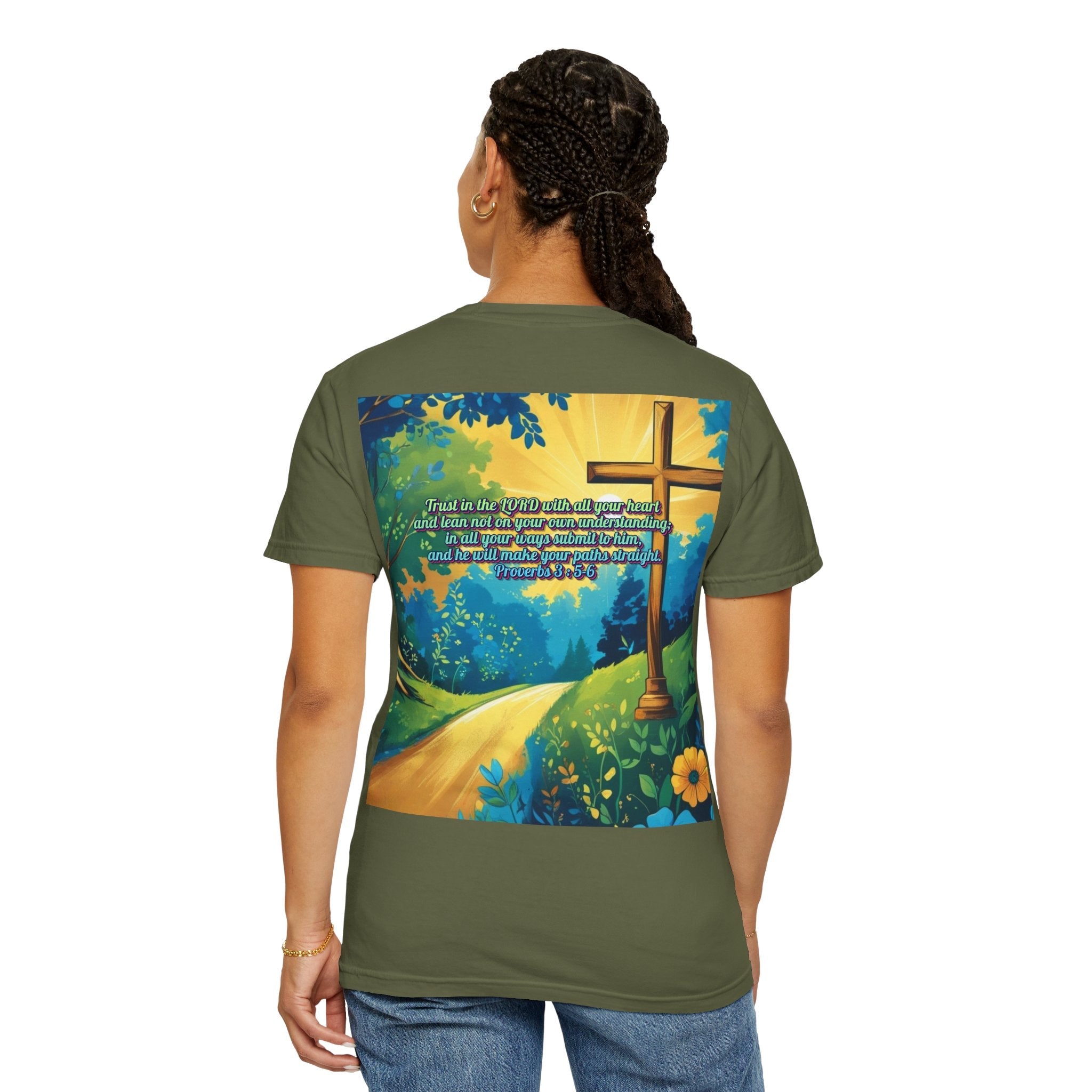 Trust in The Lord Proverbs 3:5-6 Biblical Design Unisex Garment-Dyed T-shirt Printify