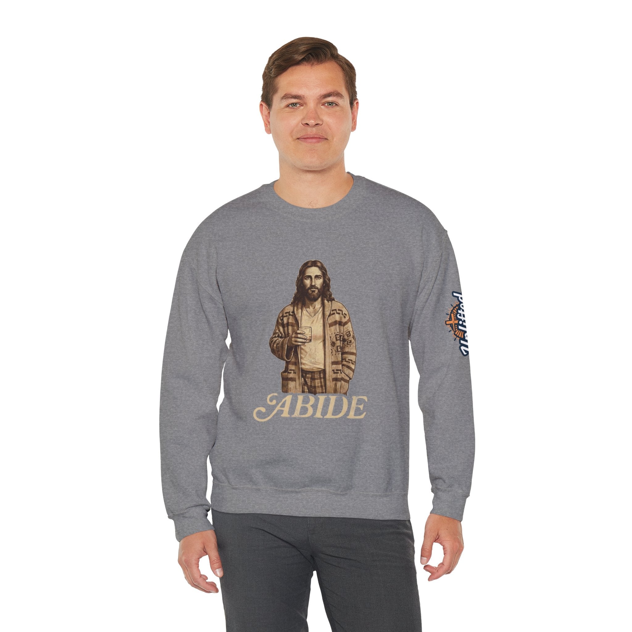 Abide Jesus Sweatshirt — Vintage 'The Dude' Religious Graphic Sweatshirt Printify