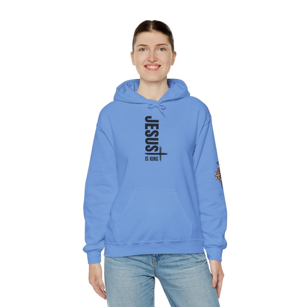 Jesus Is King Hoodie | Modern Typographic Cross Christian Hoodie Printify