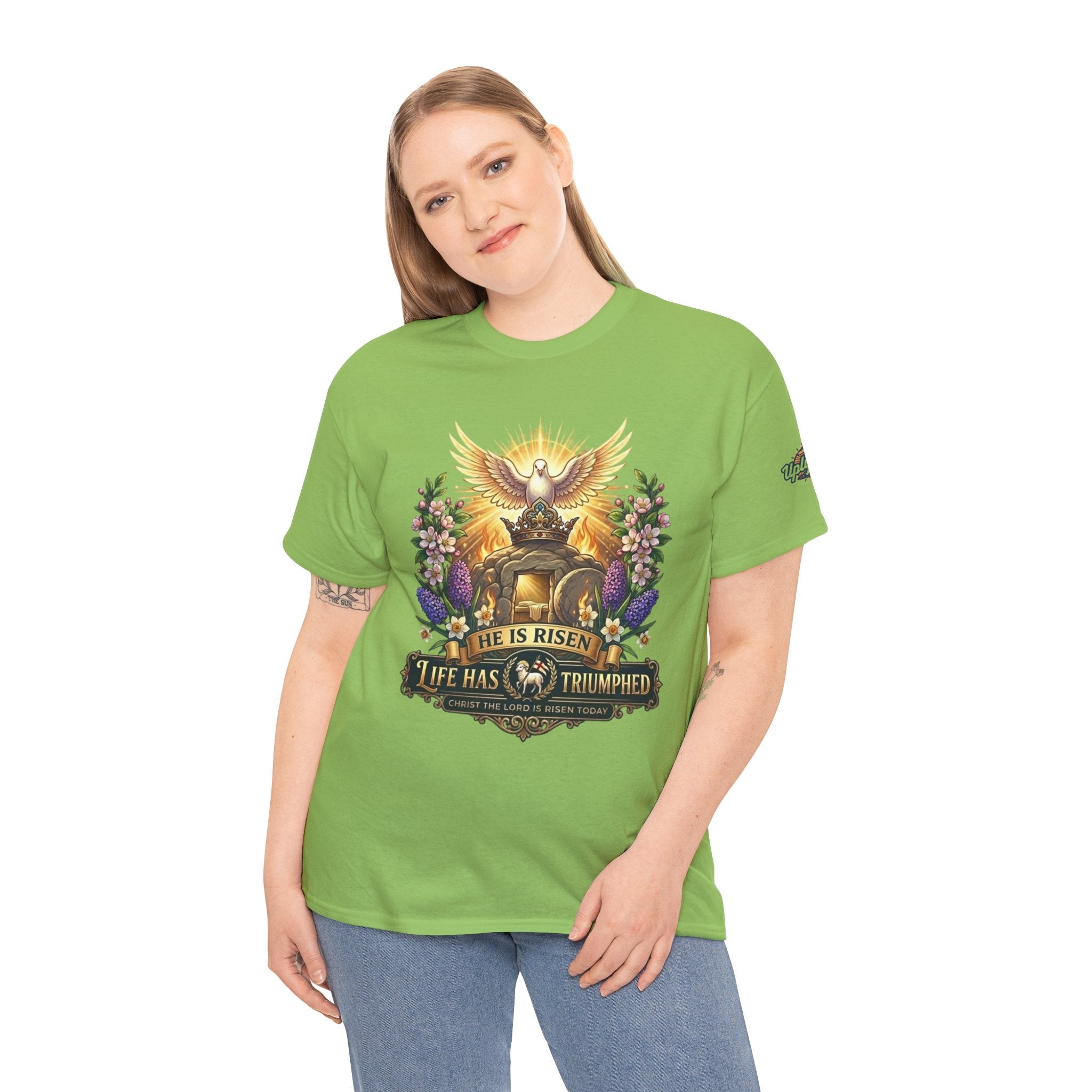 He Is Risen "Life Has Triumphed" T-Shirt — Easter Resurrection Christian Tee Printify