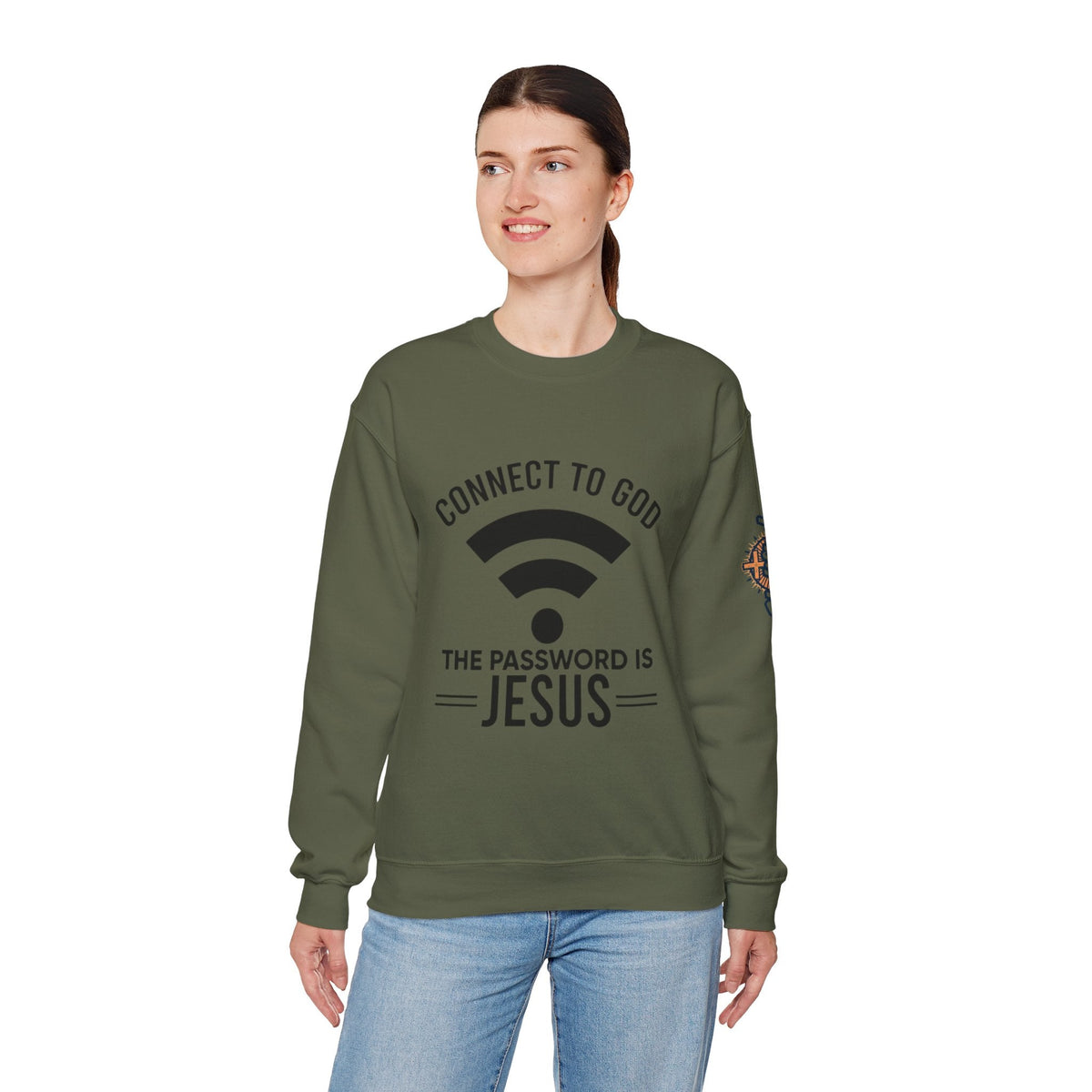 Connect to God Sweatshirt - WIFI Password is Jesus - Funny Christian Faith Sweatshirt Printify