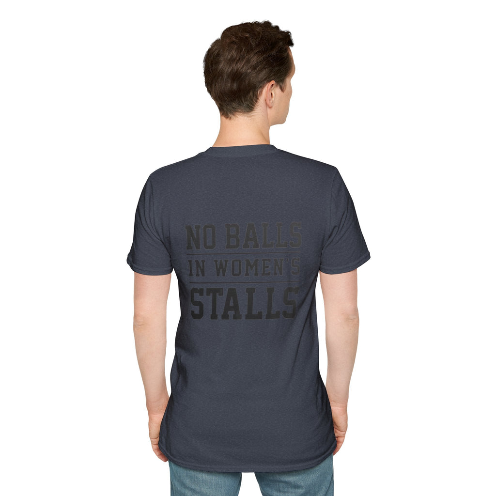The Lord Says No Balls in Women's Stalls Statement T-Shirt Printify