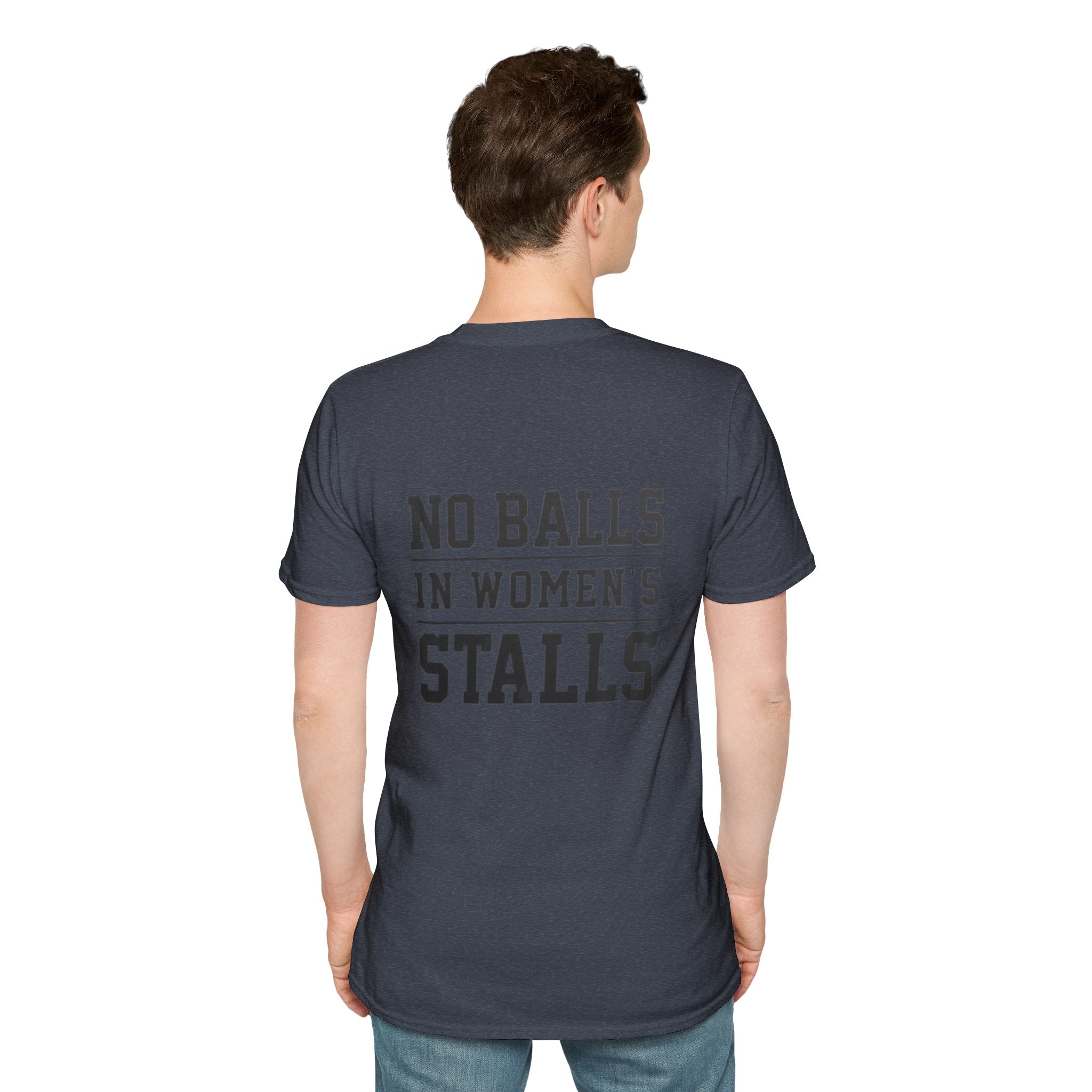 The Lord Says No Balls in Women's Stalls Statement T-Shirt Printify