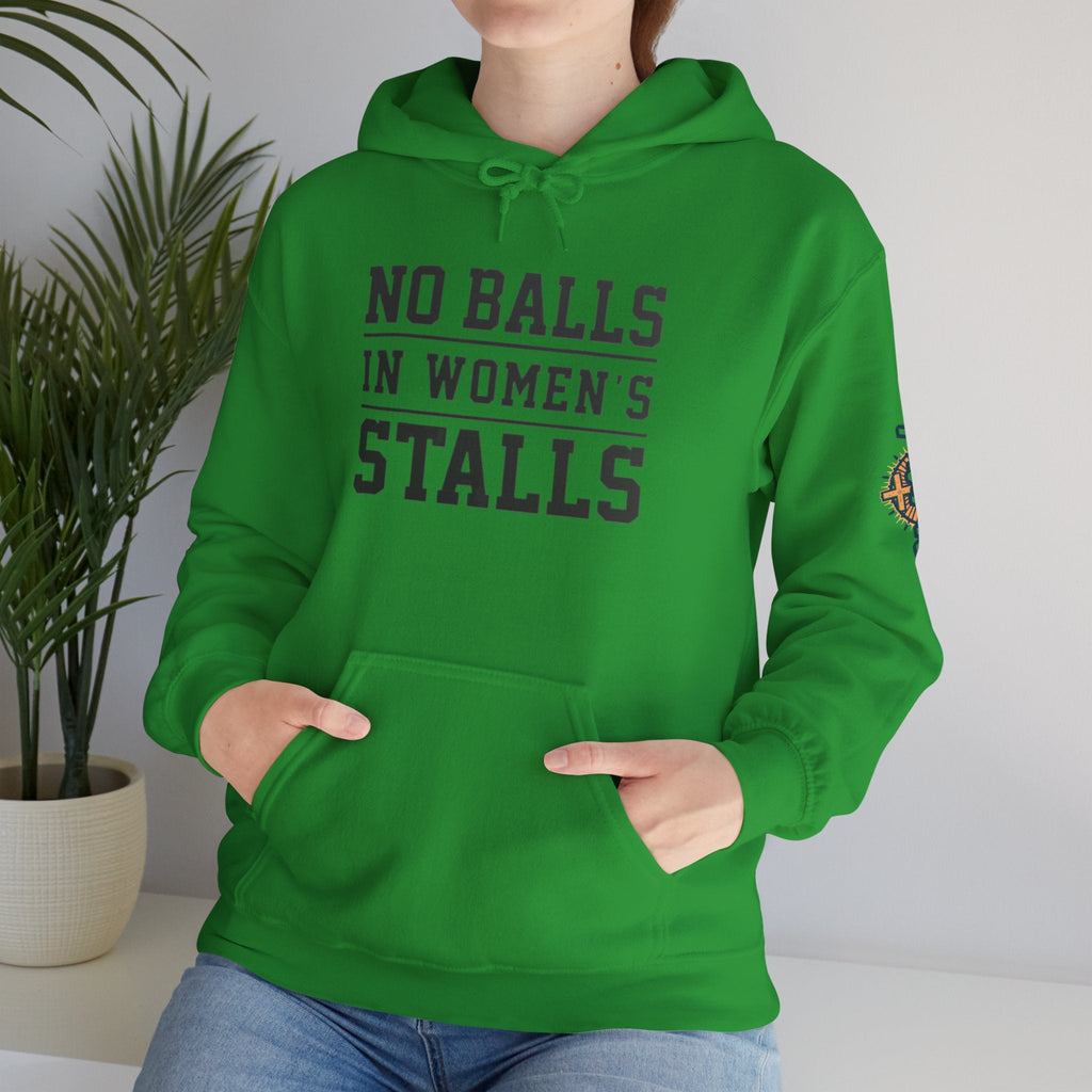 "No Balls in Women's Stalls" Statement Hoodie — Protest Sweatshirt Printify