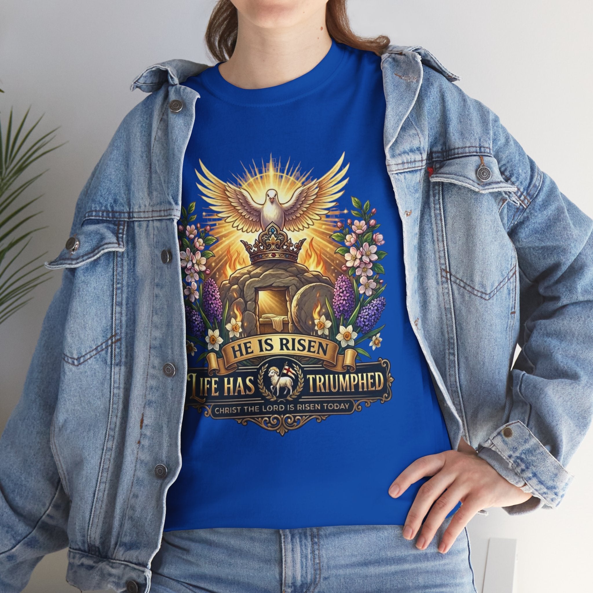 He Is Risen "Life Has Triumphed" T-Shirt — Easter Resurrection Christian Tee Printify