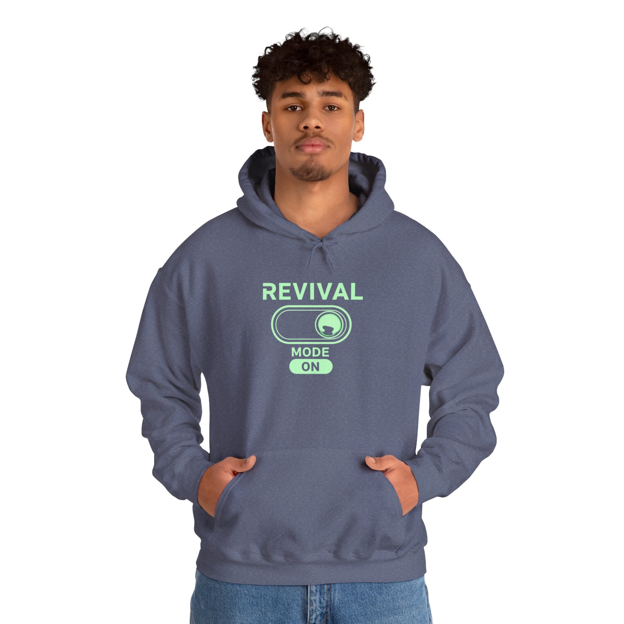 🔥 Revival Mode: ON – Christian Techwear Hoodie | Glowing Green Faith Switch | Futuristic Jesus Shirt | Activate Your Spiritual Awakening | Uplifted Gear Printify