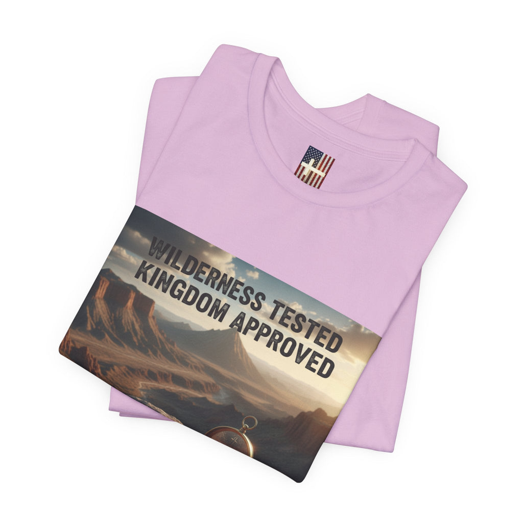 Wilderness Tested Kingdom Approved T-shirt – Mountain Desert Compass Crown Christian T-shirt for Biblical Adventure Faith Printify