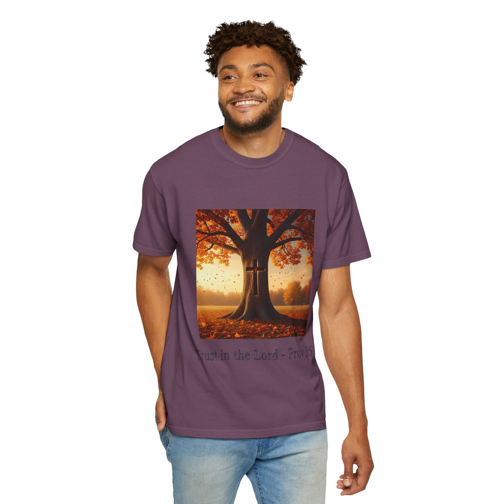 Trust in the Lord T-Shirt – Autumn Tree Christian Tee with Proverbs 3:5 Printify