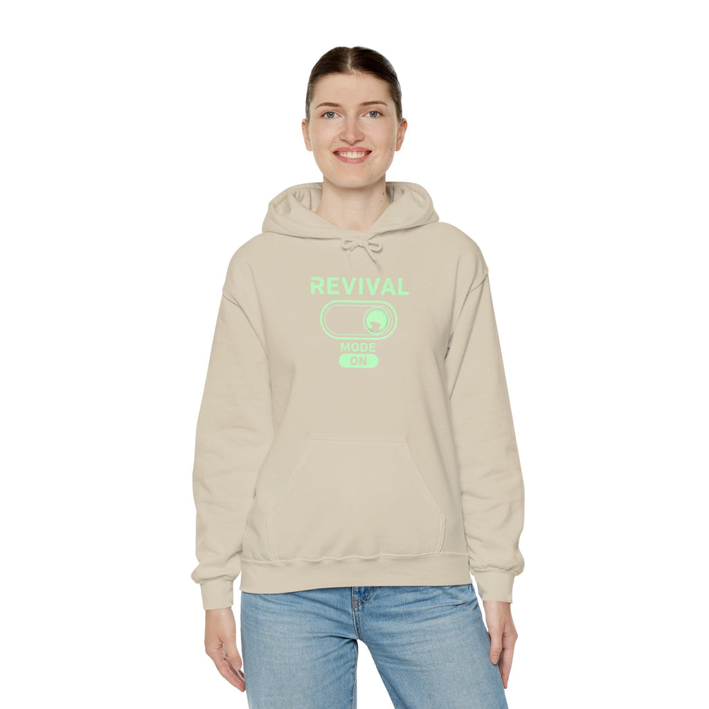 🔥 Revival Mode: ON – Christian Techwear Hoodie | Glowing Green Faith Switch | Futuristic Jesus Shirt | Activate Your Spiritual Awakening | Uplifted Gear Printify