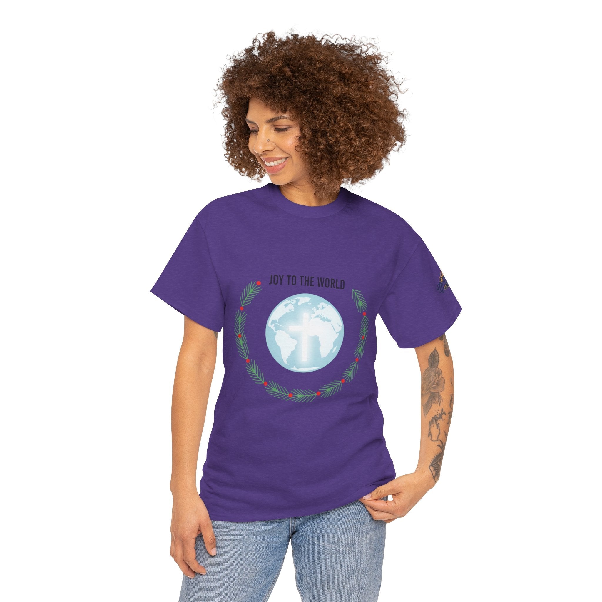 Joy to the World T-shirt – Wreath Earth Nativity Christian Christmas T-shirt for Isaiah 9:6 Holiday Faith & Festive Joy Printify