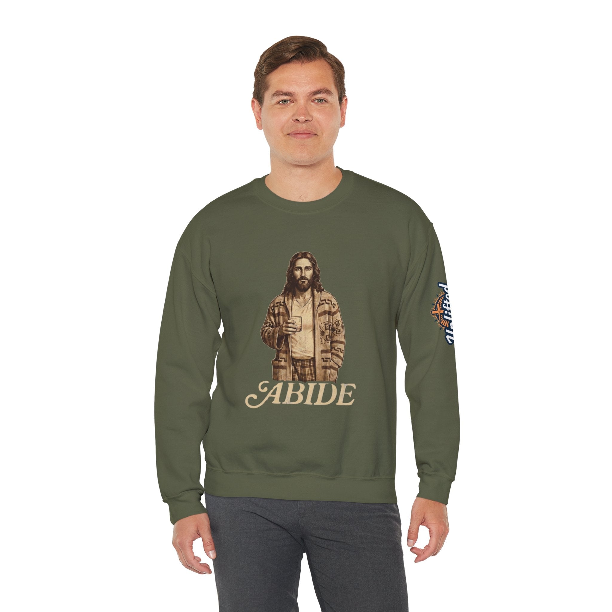Abide Jesus Sweatshirt — Vintage 'The Dude' Religious Graphic Sweatshirt Printify