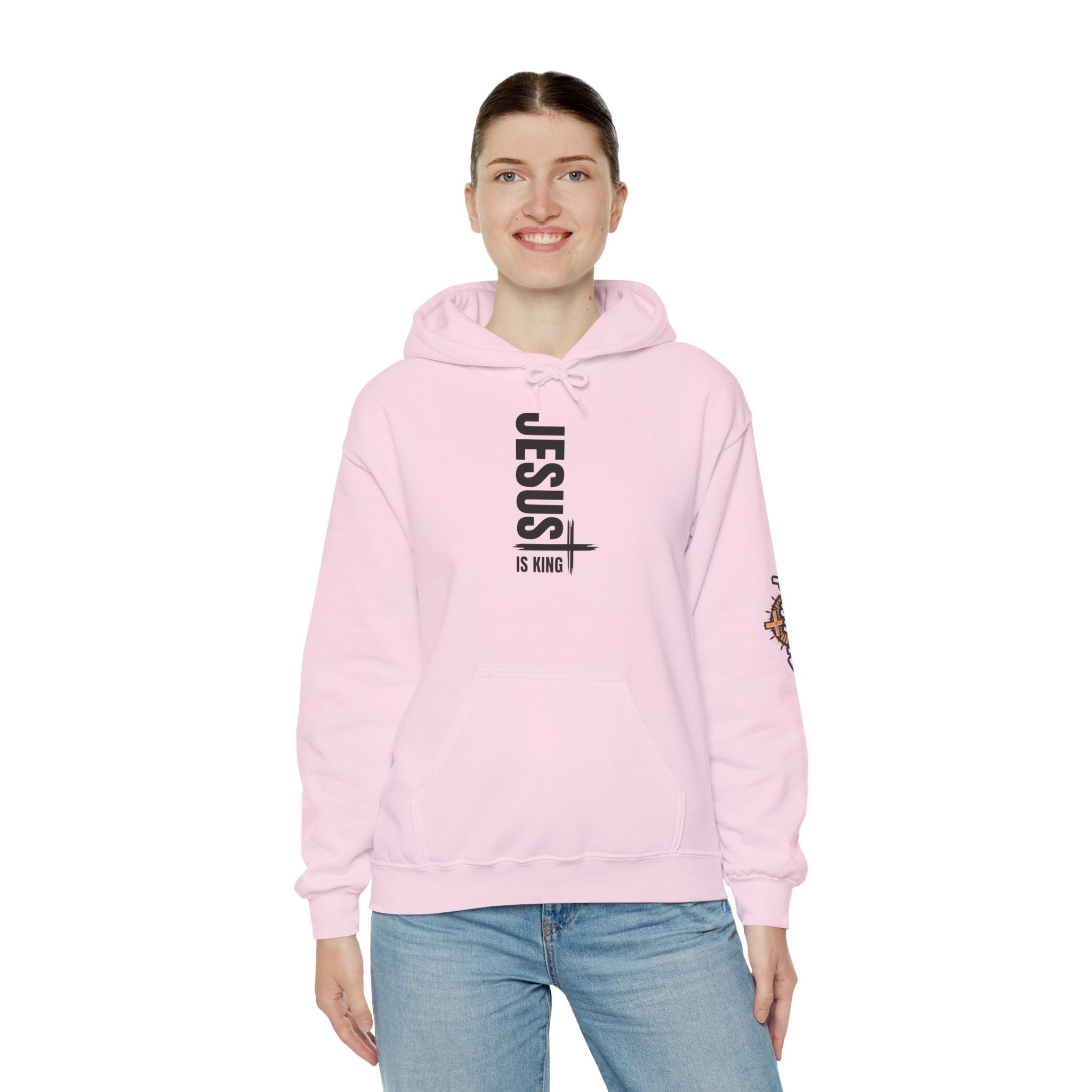 Jesus Is King Hoodie | Modern Typographic Cross Christian Hoodie Printify